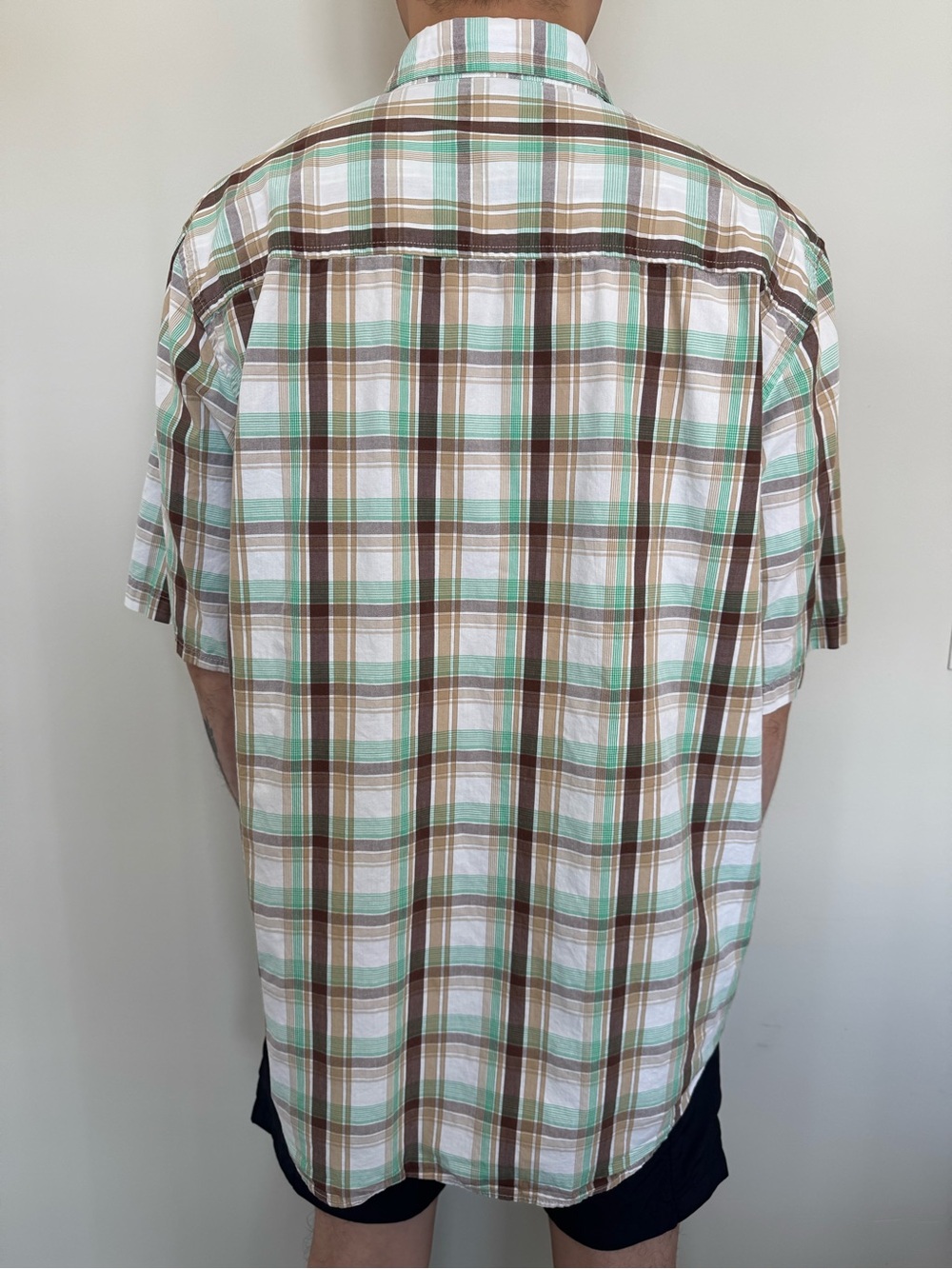Ecko Unlimited Brown, Mint & White Short-Sleeve Plaid Button-Down Shirt
